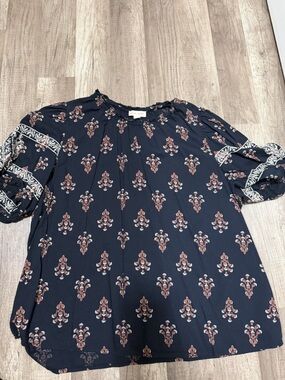 Knox Rose Navy Floral Embroidered Sleeve Tunic
